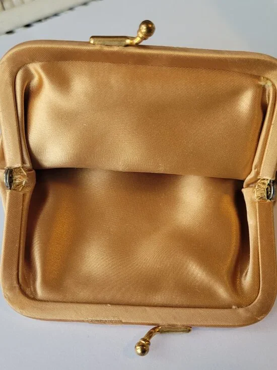 Vintage Satin Coin Purse Gold Color - Picture 6 of 14